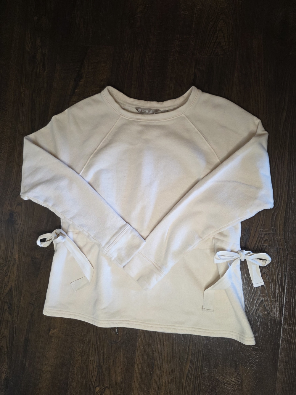 Athleta Light Cream Crewneck Sweatshirt with Drawstring Side Ties